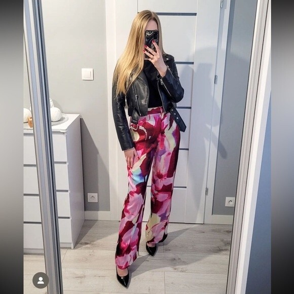 ZARA PRINTED PANTS WITH SATIN FINISH - Picture 1 of 5